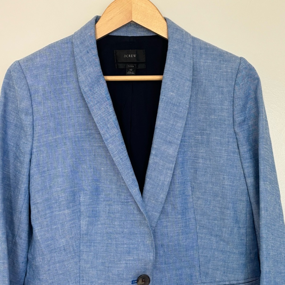 J. CREW Parke Blazer Stretch Linen Bright Atlantic White Blue Size 10 - Picture 3 of 7